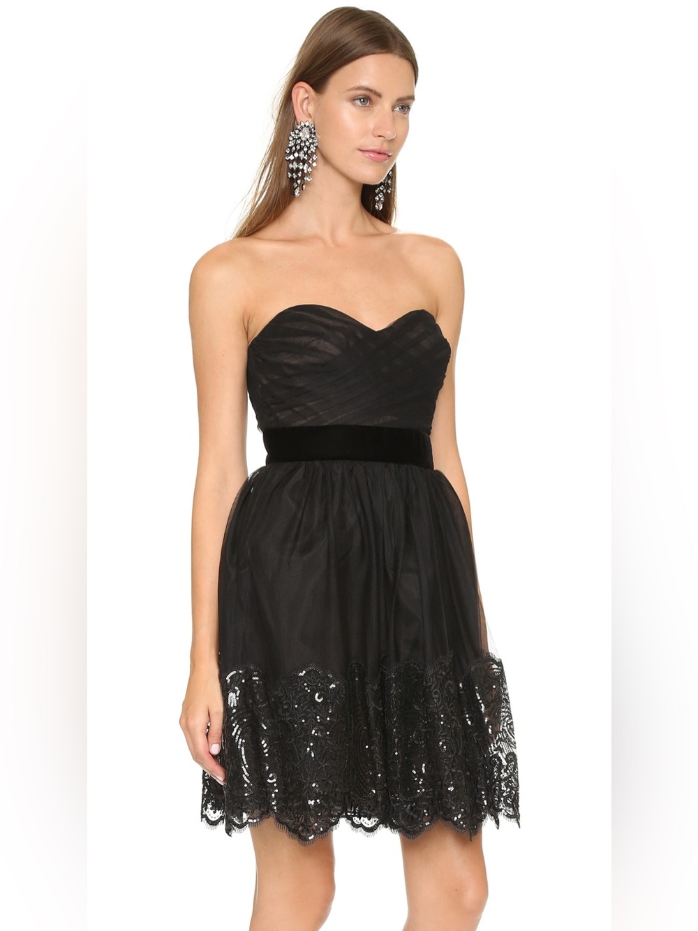 NWT Marchesa Notte Black Strapless Tulle Dress size 6